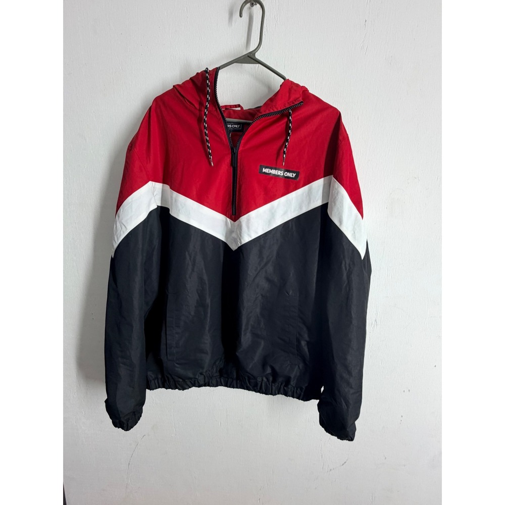Members Only Mens XL Colorblock Windbreaker Jacket Red Black White Quarter Zip